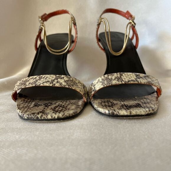 Diane Von Furstenberg snakeskin sandals with gold ankle strap, size 7.‎ - Picture 7 of 7